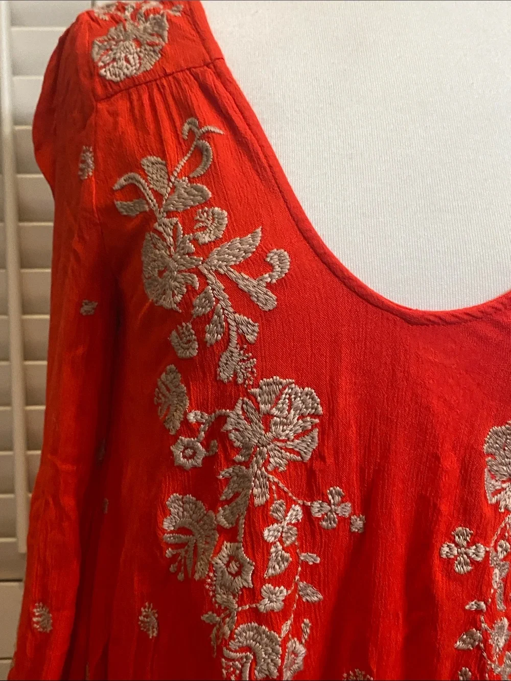 NWOT Free People Red Embroidered V-Neck Mini Dress